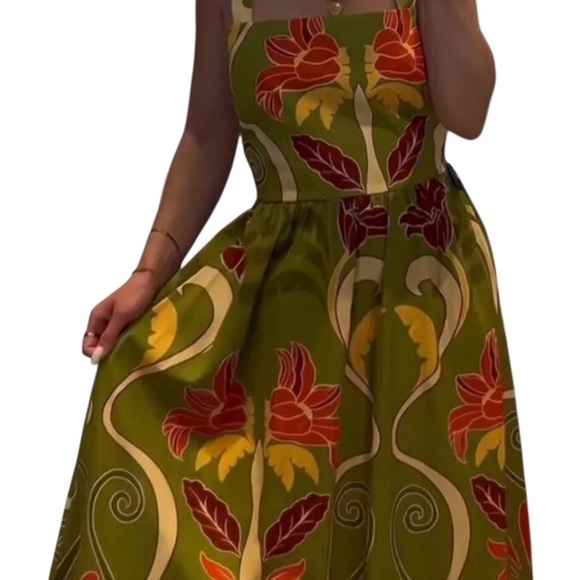 Zara Green and Red Midi Dress - Picture 3 of 8